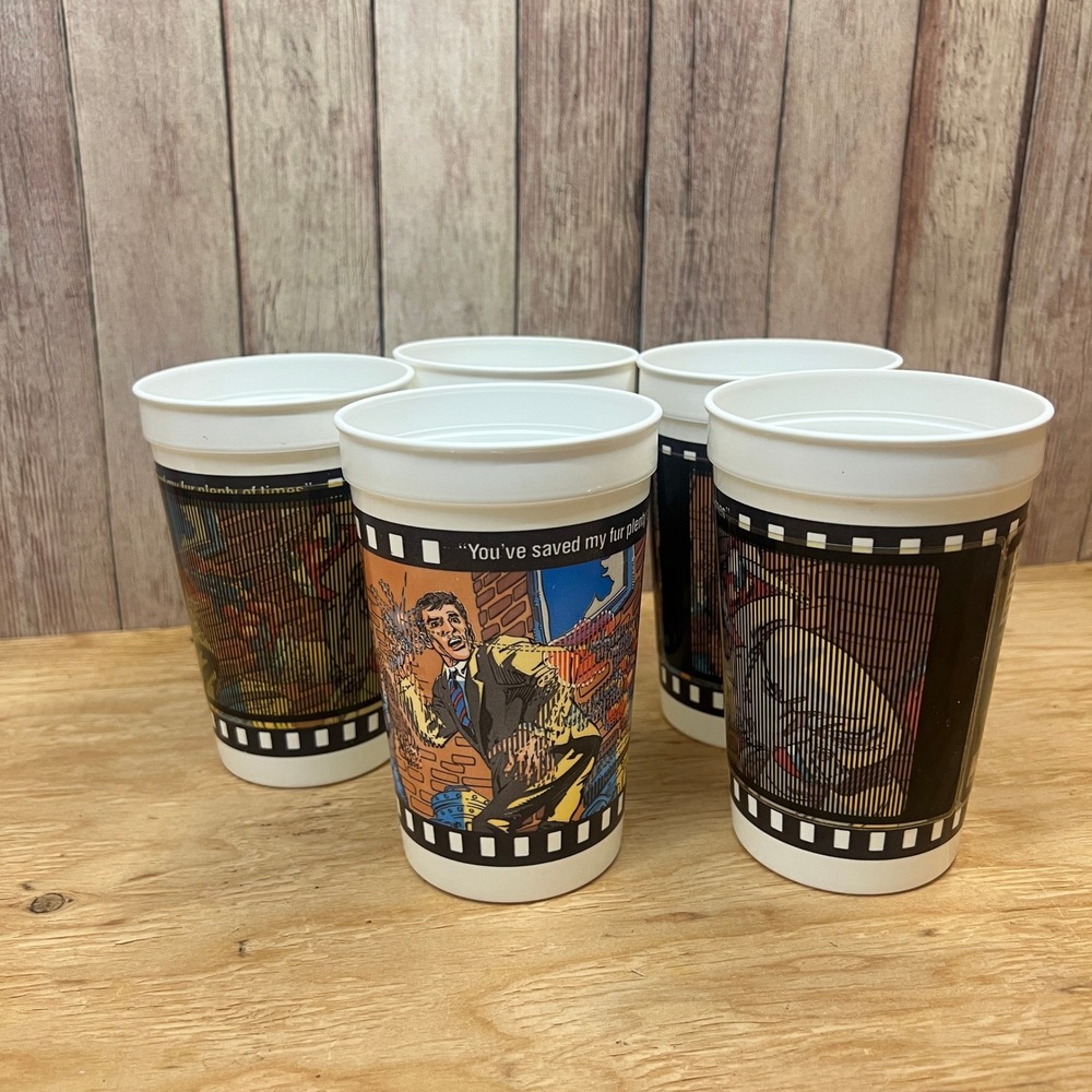 Lot of 5 Vintage 1993 Burger King Last Action Hero Animated Motion Cups Sleeves